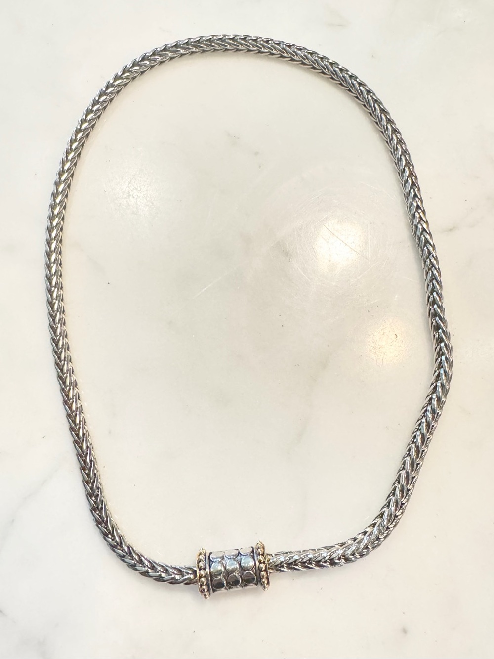Silver Weave Two-Tone Rope Chain Necklace with Magnetic Clasp - Picture 6 of 11